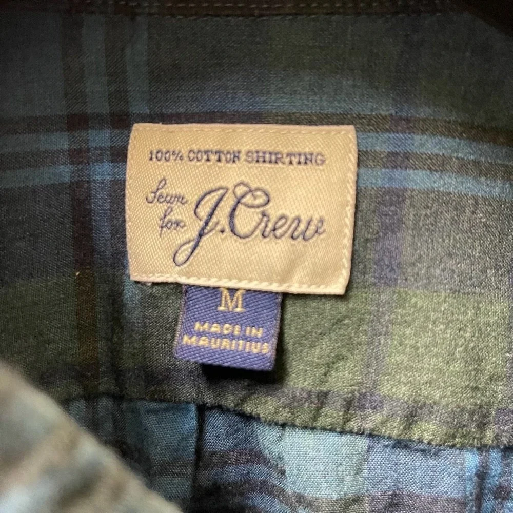 J.Crew Men's Medium Madras‎ Plaid Button Down Shirt Preppy Cotton Blue & Green